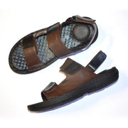 Men Premium Leather Brown/Black Casual Sandal (Challenge-66-Brown-Black)