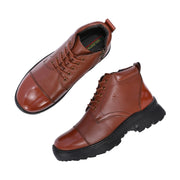 Men Premium Leather Police Lace-Up Ankle Boots with Side Zipper | Fully Stitched Sole for Durability & Comfort (V-Trainer-75-Tan)