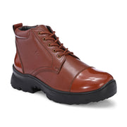 Men Premium Leather Police Lace-Up Ankle Boots with Side Zipper | Fully Stitched Sole for Durability & Comfort (V-Trainer-75-Tan)