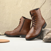Men Premium Leather Hi Ankle Zipper Boot (V-Rockstar-99-Mocca)