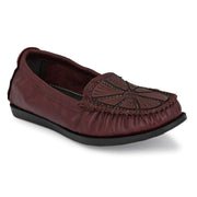 Women Premium Leather Bordo Flexible Slip On Loafer (W-Flexy-02-Bordo)