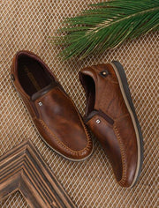 Men Premium Leather Tan Slip On Casual Shoe (Fascinate-01-Tan-Wood)