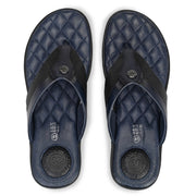 Men Premium Leather Blue/Black Casual V-Strap Slipper (Turner-01-ST-Blue-Black)