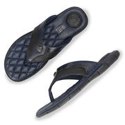 Men Premium Leather Blue/Black Casual V-Strap Slipper (Turner-01-GT-Blue-Black)