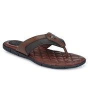 Men Premium Leather Mocca/Cherry Casual V-Strap Slipper (Turner-01-ST-Mocca-Cherry)