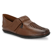 Men Premium Leather Mocca Shoe-Style Sandals with Velcro Closure (CityWalker-35-Mocca)