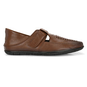 Men Premium Leather Mocca Shoe-Style Sandals with Velcro Closure (CityWalker-35-Mocca)