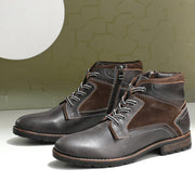 Men Premium Leather Grey Side Zipper & Lace-Up Boot (Global-81-Grey)