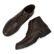 Men Premium Leather Brown Side Zipper & Lace-Up Boot (Global-82-Brown)
