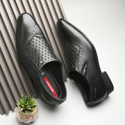 Men Premium Leather Black Slip-On Formal Shoes (V-Roman-05-Black)