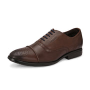 Men Premium Leather Brown Lace-Up Formal Derby Shoes (Cosmo-65-Brown)