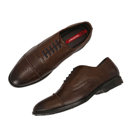 Men Premium Leather Brown Lace-Up Formal Derby Shoes (Cosmo-65-Brown)