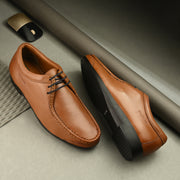 Men Premium Leather Cognac Casual Derby Shoes (Churchil-50-Cognac)