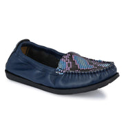 Women Premium Leather Navy Slip On Flexible Loafer (W-Flexy-20-Navy)