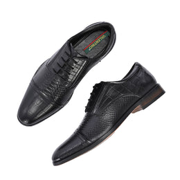 Men Premium Leather Black Lace-Up Formal Derby Shoes (Winston-60-Black)