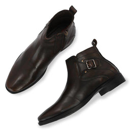 Men Premium Leather Pine Formal Ankle Zipper Boot (DareDevil-85-Pine)