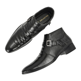 Men Premium Leather Black Formal Ankle Side Zipper Boot (Pride-75-Black)