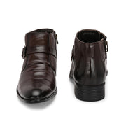 Men Premium Leather Brown Side Zipper Formal Ankle Boot (Pride-75-Brown)