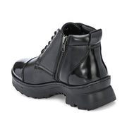 Men Premium Leather Police Lace-Up Ankle Boots with Side Zipper | Fully Stitched Sole for Durability & Comfort (V-Trainer-75-Black)