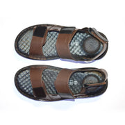 Men Premium Leather Brown/Black Casual Sandal (Challenge-66-Brown-Black)