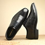 Men Premium Leather Black Lace-Up Formal Derby Shoes (Saint-63-Black)