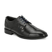 Men Premium Leather Black Lace-Up Formal Derby Shoes (Saint-63-Black)