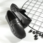 Men Premium Leather Black Slip On Loafer (Prado-05-Black)