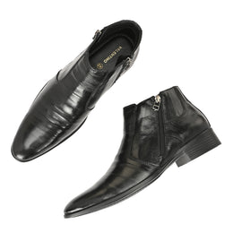 Men Premium Leather Black Formal Ankle Dual Side Zipper Boot (Pride-80-Black)