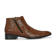 Men Premium Leather Tan Formal Ankle Zipper Boot (Pride-80-Tan)