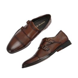 Men Premium Leather Double Monk Strap Formal Partywear Shoes (Winston-80-Brown)