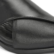 Men Premium Leather Black Stylish & Comfortable Peshawari Sandals (Indigo-21-Black)