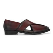 Men Premium Leather Bordo Stylish & Comfortable Peshawari Sandals (Indigo-21-Bordo)