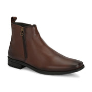 Men Premium Leather Brown Formal Ankle Zipper Boot (NewTop-98-Brown)