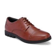 Men Premium Leather Tan Police Shoes with Durable Rubber Sole | Lace-Up Formal Shoes for Office & Duty (Earth-52-Tan)