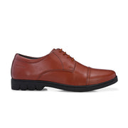 Men Premium Leather Tan Police Shoes with Durable Rubber Sole | Lace-Up Formal Shoes for Office & Duty (Earth-52-Tan)