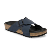 West Port Men's Cushion Sliders | PU Padded Footbed | Bounce Back Technology | Lightweight Flip Flops for Everyday Comfort (M-Aero-19-Navy)