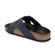 West Port Men's Cushion Sliders | PU Padded Footbed | Bounce Back Technology | Lightweight Flip Flops for Everyday Comfort (M-Aero-19-Navy)
