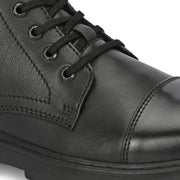 Men Premium Leather Lace-Up Ankle Boots with Side Zipper (Airman-80-Black)