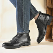 Men Premium Leather Lace-Up Ankle Boots with Side Zipper (Airman-80-Black)