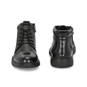 Men Premium Leather Lace-Up Ankle Boots with Side Zipper (Airman-80-Black)
