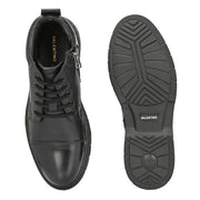 Men Premium Leather Lace-Up Ankle Boots with Side Zipper (Airman-80-Black)
