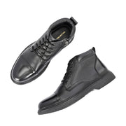 Men Premium Leather Lace-Up Ankle Boots with Side Zipper (Airman-80-Black)