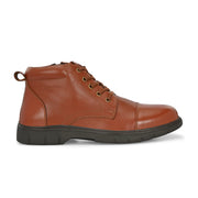 Men Premium Leather Police Lace-Up Ankle Boots with Side Zipper (Airman-80-PoliceTan)