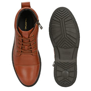 Men Premium Leather Police Lace-Up Ankle Boots with Side Zipper (Airman-80-PoliceTan)