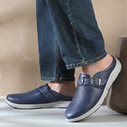 West Port Men Premium Leather Casual Mules for Men (Alliance-05-Blue)