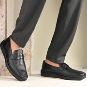 Men Premium Leather Black Slip-On Formal Shoes (Boat-01-Black)