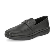 Men Premium Leather Black Slip-On Formal Shoes (Boat-01-Black)