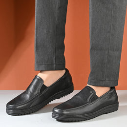 Men Premium Leather Black Slip-On Formal Shoes | Available in sizes 5 UK to 12 UK (Comforter-07-Black)