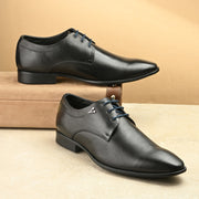 Men Premium Leather Black Lace-Up Formal Derby Shoes (Attitude-51-Black)