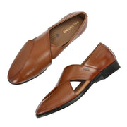 Men Premium Leather Tan Stylish & Comfortable Peshawari Sandals (Indigo-21-Tan)